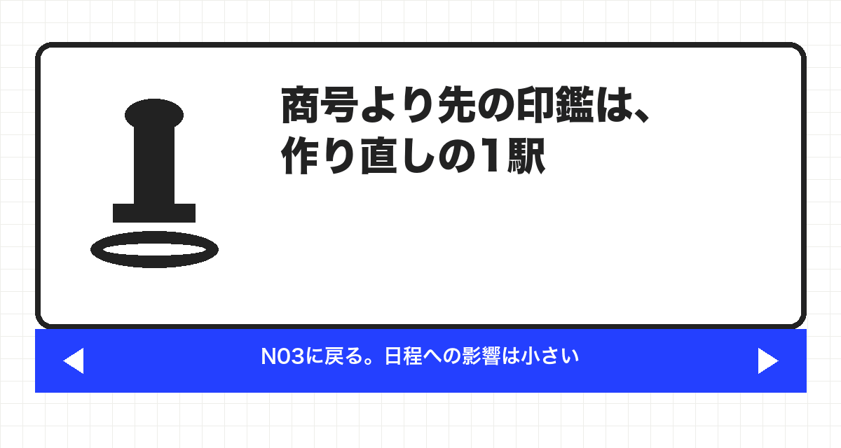 商号より先の印鑑は、作り直しの1駅