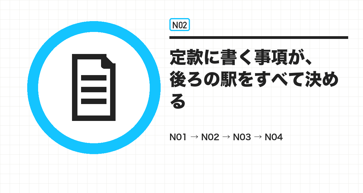 定款に書く事項が、後ろの駅をすべて決める