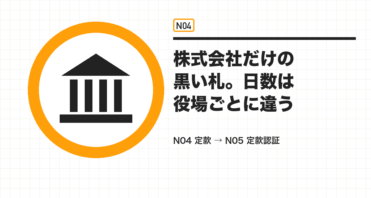 株式会社だけの黒い札。日数は役場ごとに違う