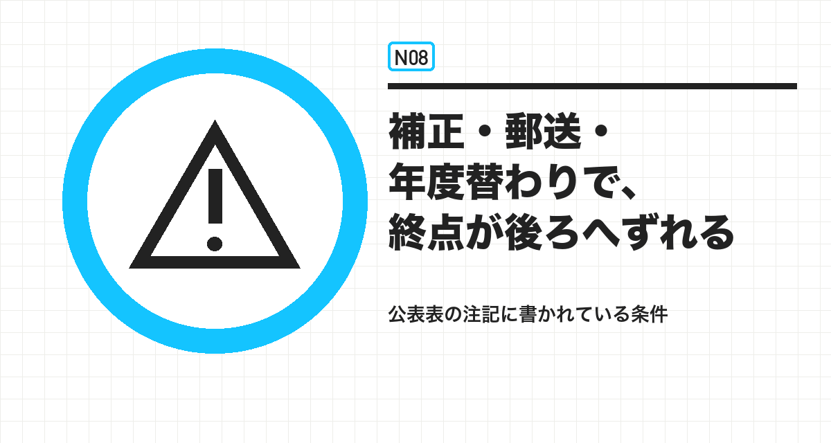 補正・郵送・年度替わりで、終点が後ろへずれる