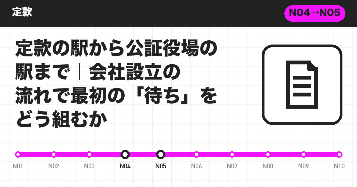 定款の駅から公証役場の駅まで｜会社設立の流れで最初の「待ち」をどう組むか
