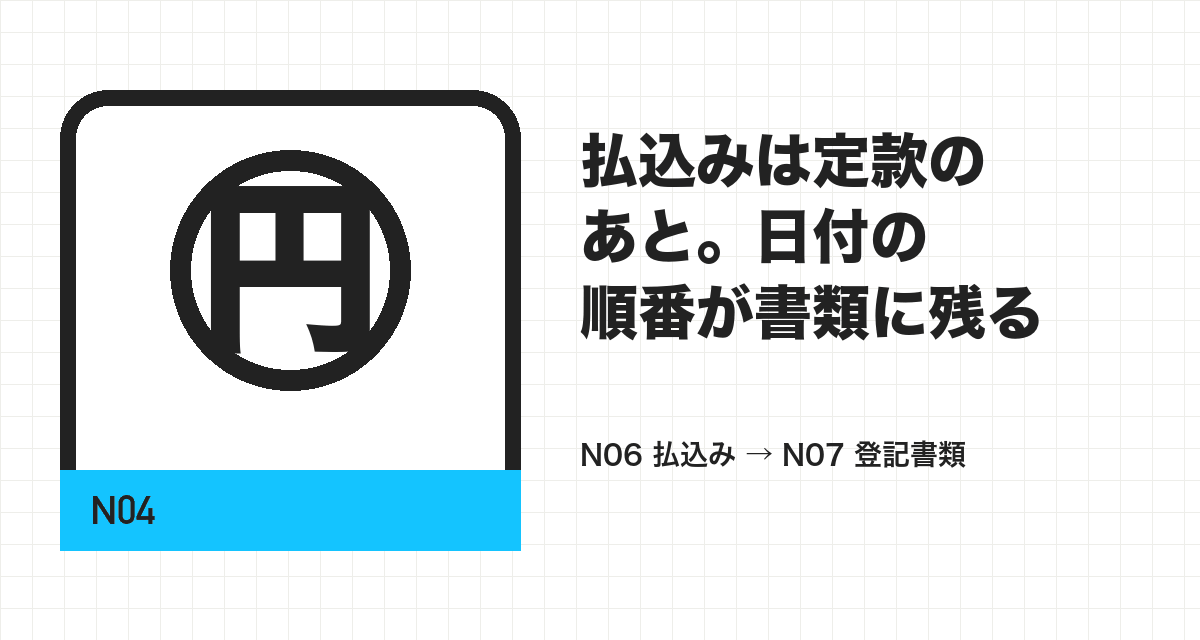 払込みは定款のあと。日付の順番が書類に残る
